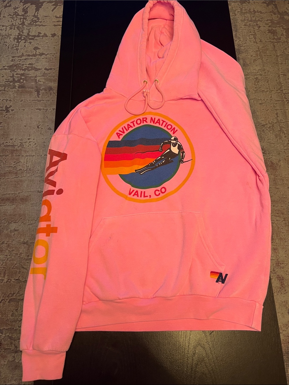 Aviator Nation Pink Cowlneck Hoodie with Vail Ski Graphic ‼️Has Two Stains‼️
